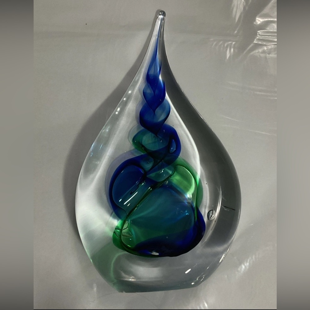 Adam Jablonski Vintage Teardrop Polish  Art Glass Blue Green Hand Blown Signed